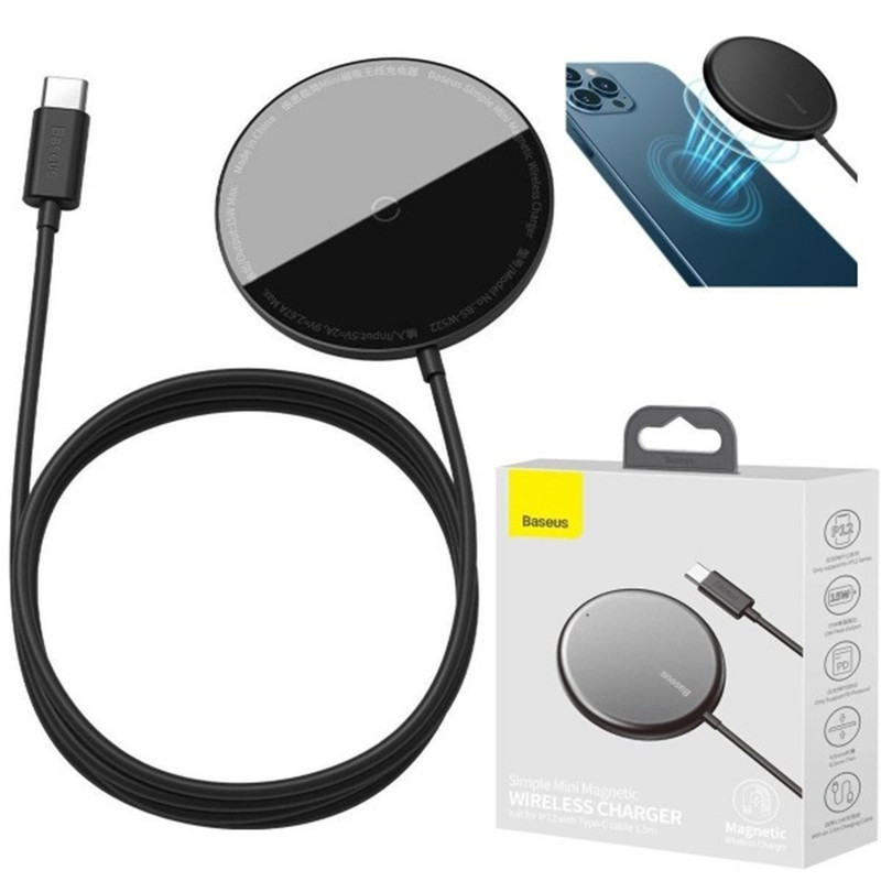 شارژر بی سیم باسئوس مدل Simple Mini Magnetic Wireless Charger WX01-JKF