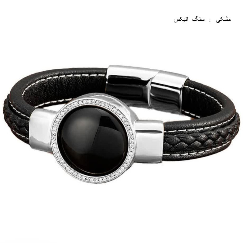 دستبند چرمی مردانه گالری گوهرسنگ مدل نگین سنگ طبیعی کد GS777NEW