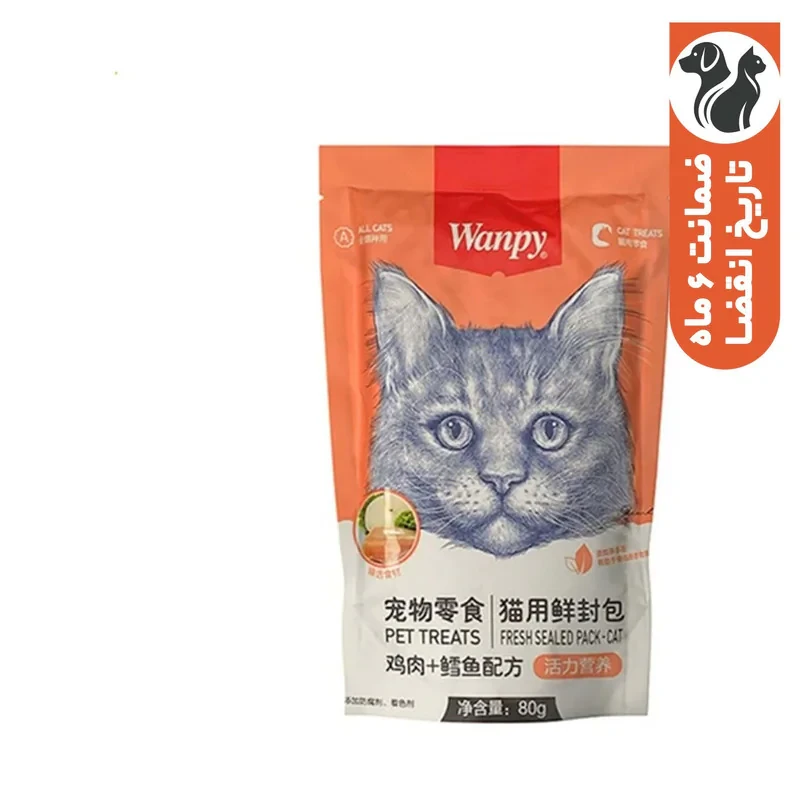 تشویقی گربه ونپی مدل سفارش چین با طعم پوچ مرغ و ماهی کاد وزن 80 گرم