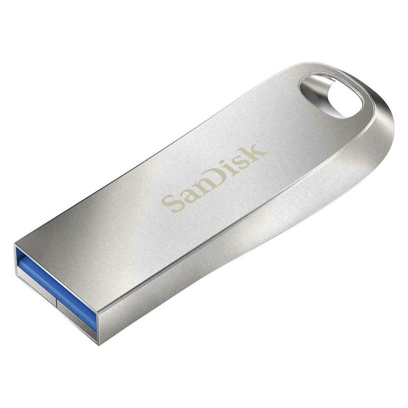 فلش مموری سن دیسک مدل Ultra Luxe ظرفیت 128 گیگابایت با بدنه فلزی، رابط USB 3.1 Type-A، سرعت خواندن 150 مگابایت بر ثانیه و نرم‌افزار کدگذاری SanDisk Secure Access