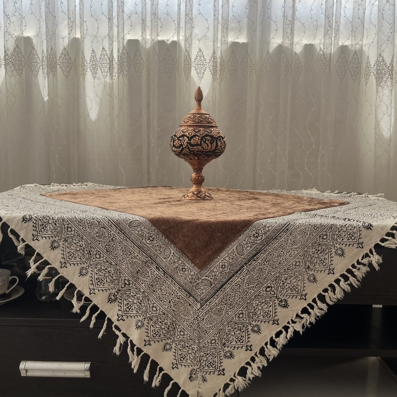 ست رومیزی و رانر 2 تکه مدل مخمل ‌و قلمکار ترنج