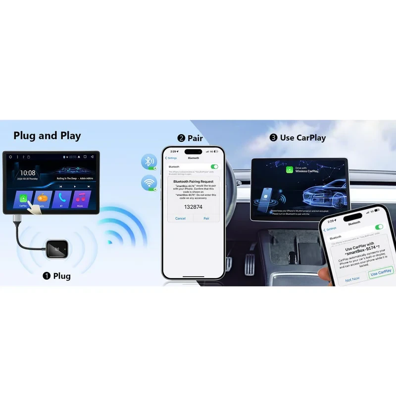 کارپلی و اندروید اتو مدلwireless CarplayAndroid Auto به همراه مبدل USB به Type-C
