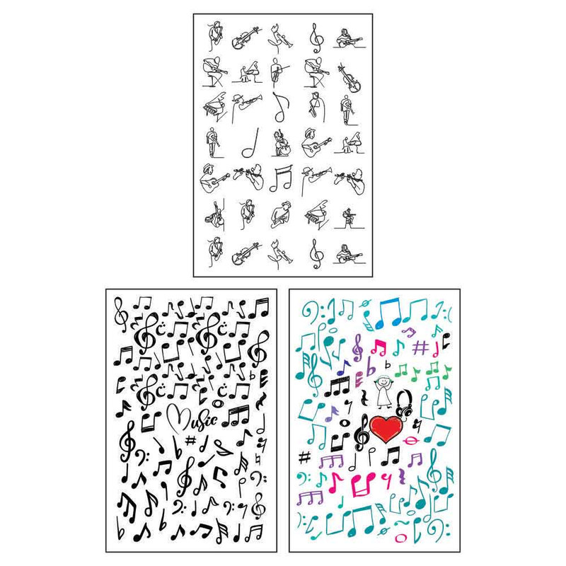 استیکر طراحی ناخن طرح نت موسیقی کد  Music N301 بسته 3 عددی