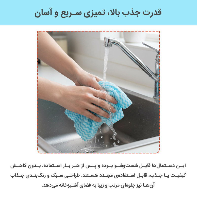 دستمال نظافت خانه و آشپزخانه حوله‌ای، میکروفایبر دکین مدل Towel بسته 12 عددی