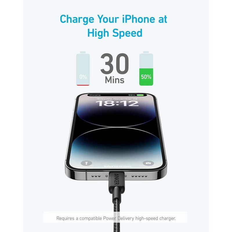 کابل تبدیل USB-C به لایتنینگ انکر مدل A81B6 طول 1.8 متر