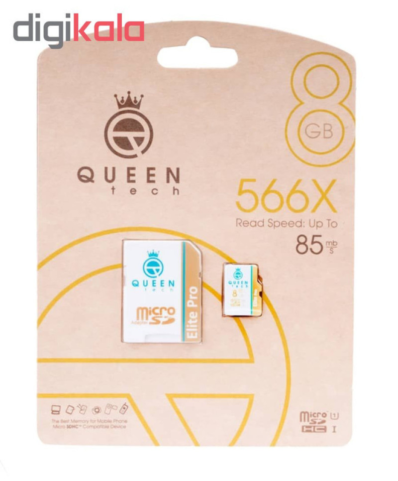 کارت حافظه microSDHC کوئین تک مدل Elite pro 566X کلاس 10 استاندارد UHS-I U1 سرعت 85MBps ظرفیت 8 گیگابایت به همراه آداپتور SD