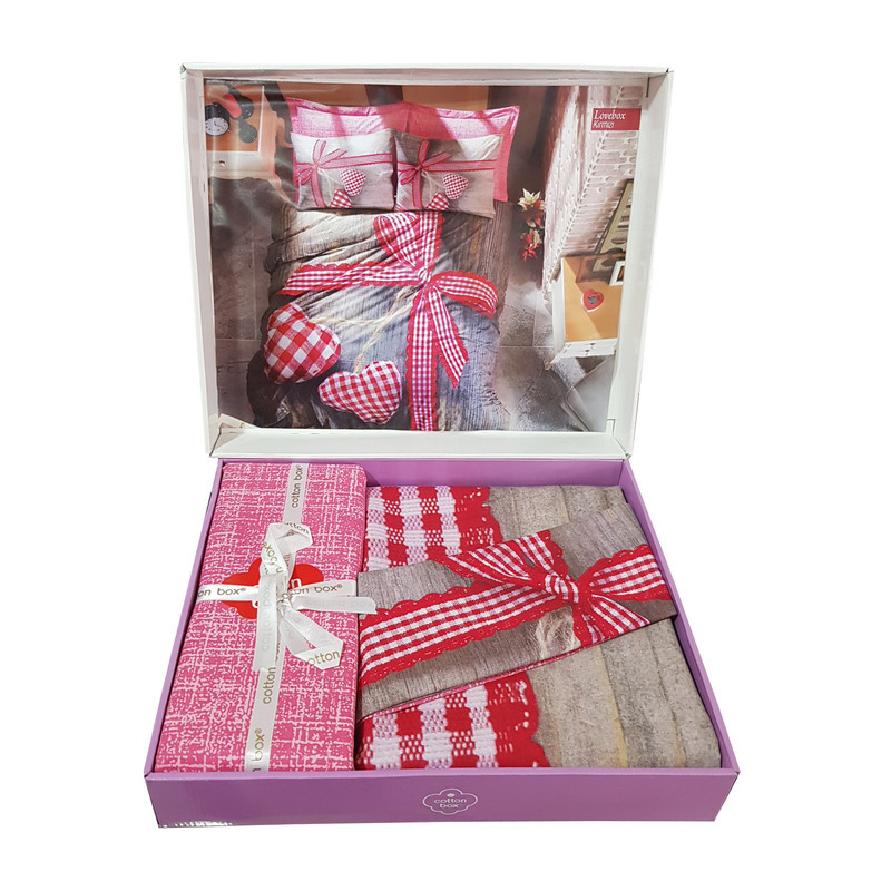 سرویس روتختی کاتن باکس مدل 3D Love Box Kirmizi دو نفره 4 تکه