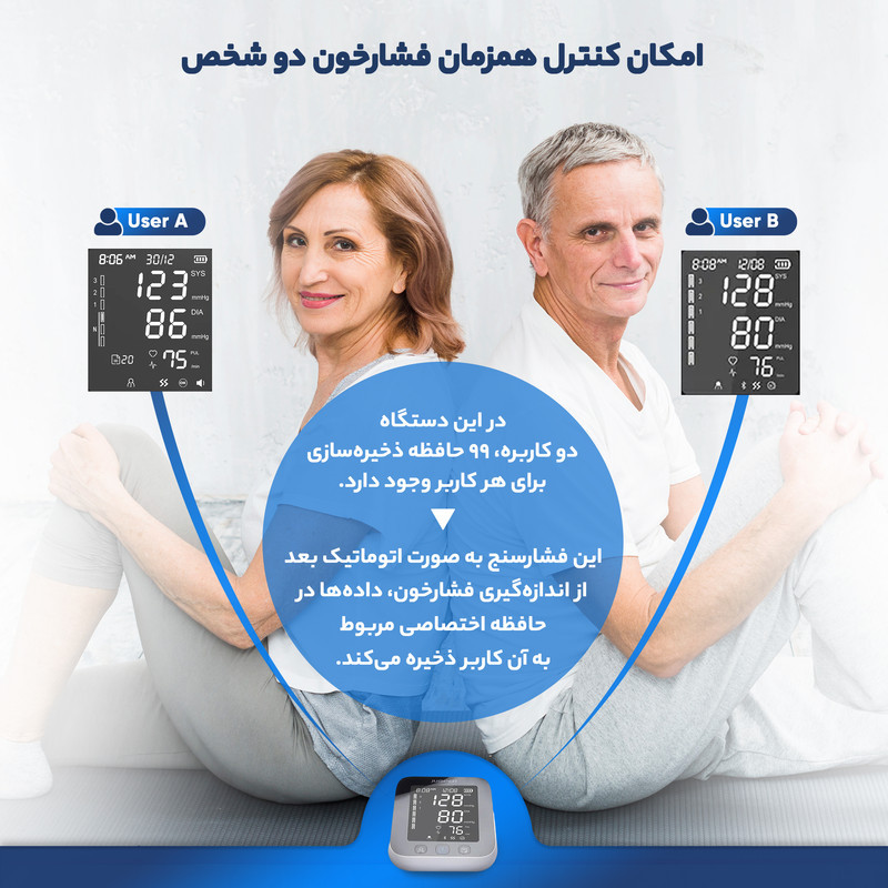 فشارسنج بازویی جامپر مدل JPD-HA121 با اتصال بلوتوث، حافظه 99 رکورد، اندازه‌گیری فشار خون و ضربان قلب، نمایش میانگین نتایج، هشدار آریتمی، همراه با کابل MicroUSB و کیف حمل