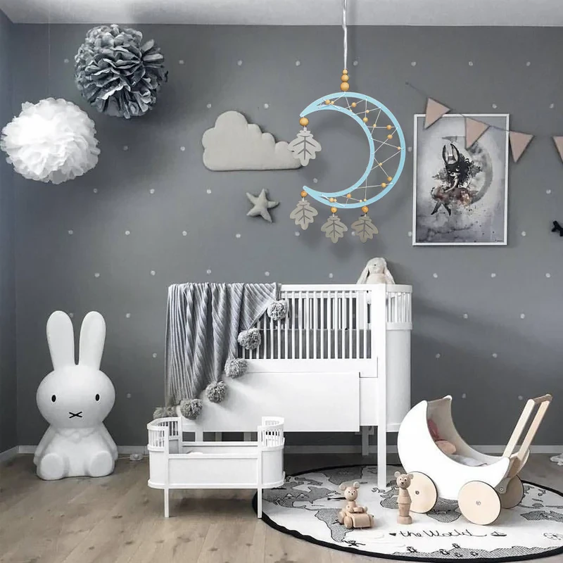 دیوار کوب اتاق کودک طرح ماه و برگ مدل MKids36-Blue