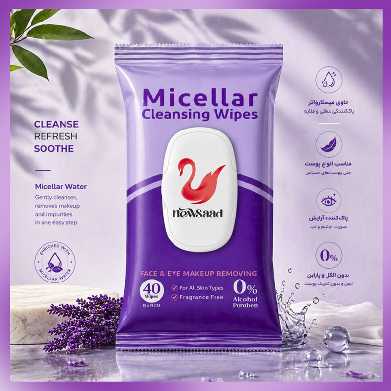دستمال پاک کننده آرایش نیوساد مدل Micellat-W02 دو بسته 40 عددی