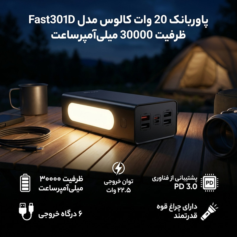 پاوربانک 20 وات کالوس مدل Fast301D ظرفیت 30000 میلی‌آمپرساعت