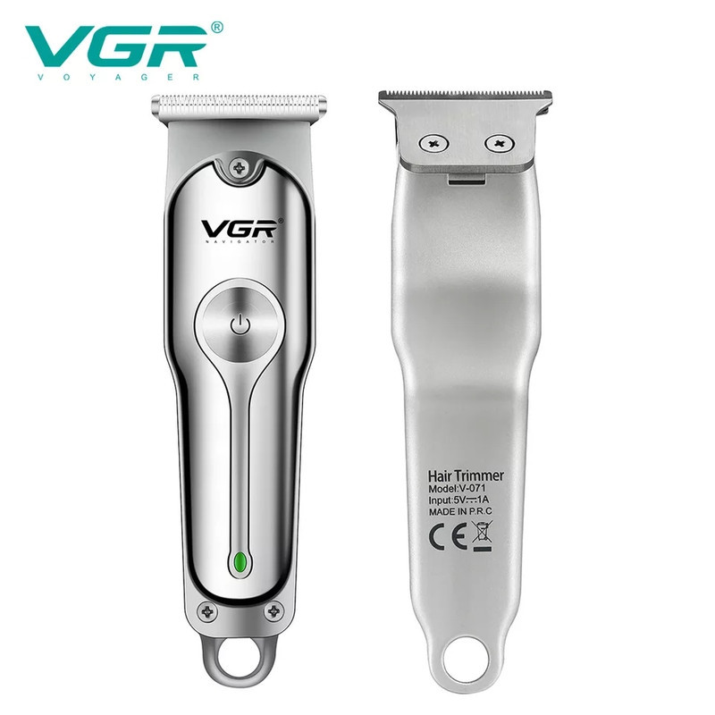 ماشین اصلاح موی سر و صورت وی جی ار مدل V-071 با تیغه دوار روکش الماس، موتور 8500 دور در دقیقه، باتری 600 میلی‌آمپر ساعت، شارژ USB، استفاده خشک و مرطوب و شانه قابل تنظیم دستی
