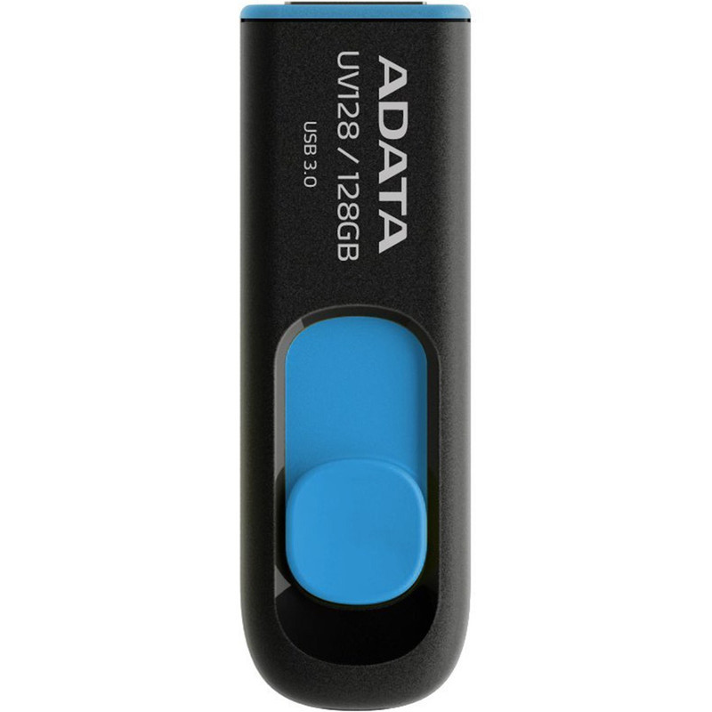 فلش مموری کشویی ای‌دیتا مدل DashDrive UV128 ظرفیت 128GB، رابط USB 3.0 با سرعت خواندن 90 و نوشتن 40 مگابایت بر ثانیه، طراحی بدون درپوش و بدنه مات ضدخش و گردوغبار