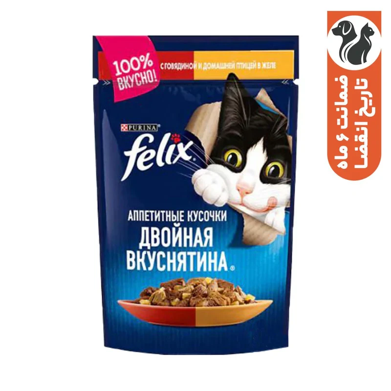 پوچ گربه بالغ فلیکس مدل Chicken & Beef In Jelly طعم مرغ و گوشت وزن ۷۵ گرم