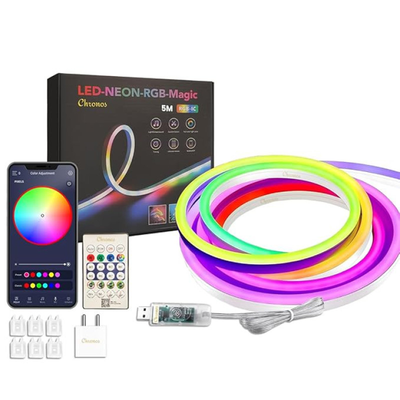 ریسه نئون فلکسی مدل LED-NEON-RGB-IC برنامه پذیر 5 متری