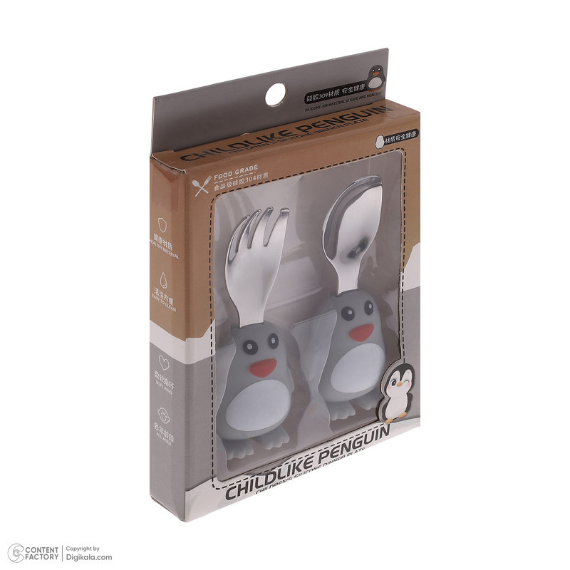 قاشق و چنگال کودک مدل Penguin بسته 2 عددی