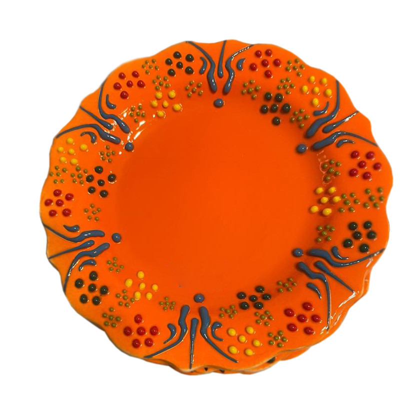 بشقاب میناکاری مدل نقش برجسته طرح لب کنگره ای کد 137 بسته 6 عددی