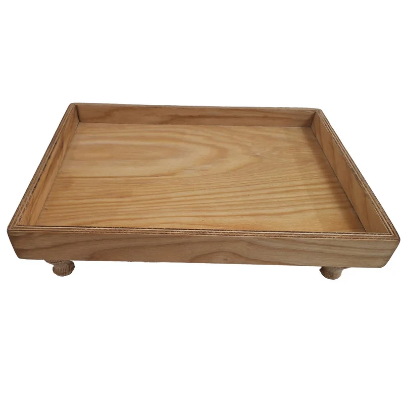 سینی بدون دسته مدل دالیا 01 پایه‌دار چوبی مستطیلی پلای‌وود برای پذیرایی و پاسماوری، ابعاد 30×25×8 سانتی‌متر، شستشو با دست