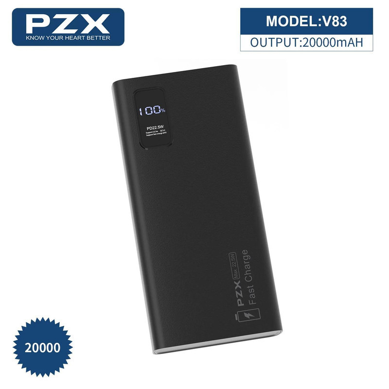 پاوربانک پی زد ایکس مدل V83 Fast Charge 22.5W ظرفیت 20000 میلی آمپر ساعت