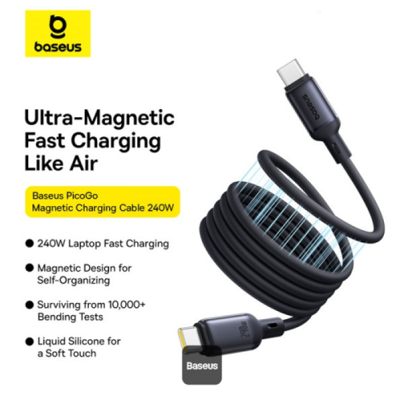 کابل USB-C بیسوس مدل PicoGo Magnetic 240W طول 1 متر