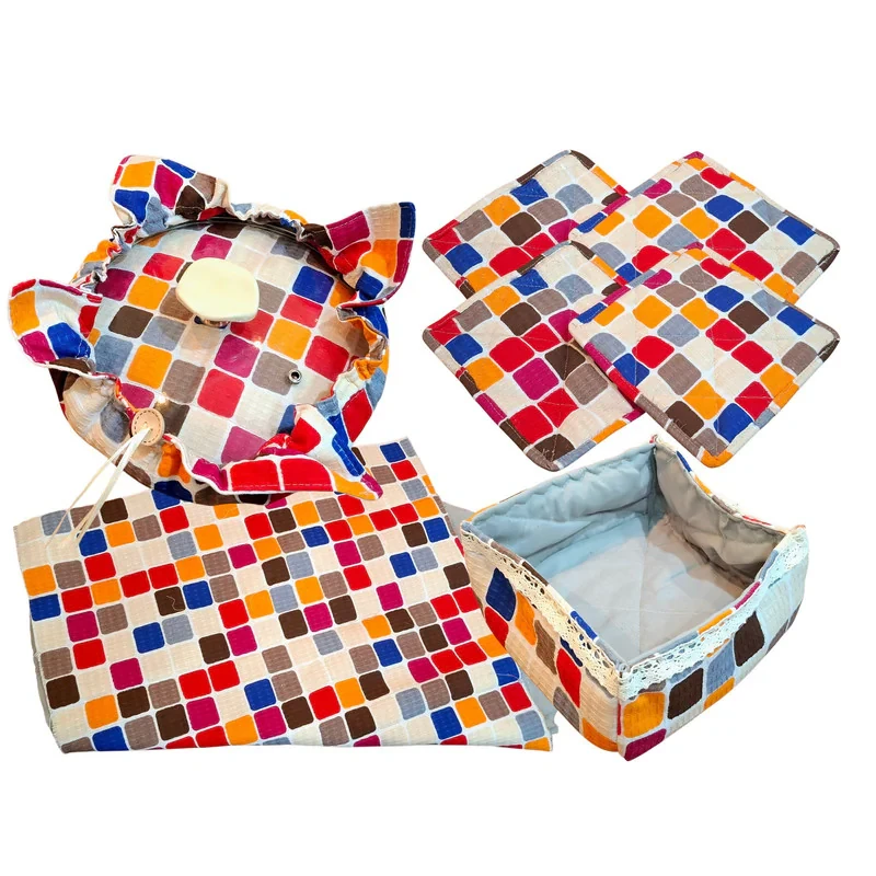 سرویس لوازم پارچه ای آشپزخانه 8 پارچه مدل شطرنجی