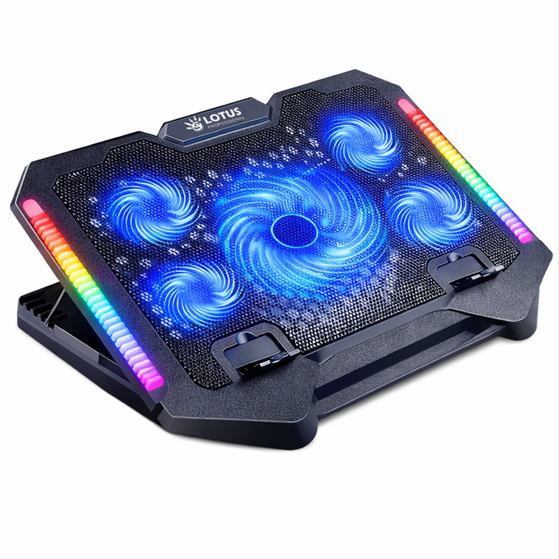 پایه خنک‌کننده لپ‌تاپ گیمینگ لوتوس مدل GF220-RGB دارای پنج عدد فن مناسب برای لپ تاپ‌های 14 تا 17 اینچی