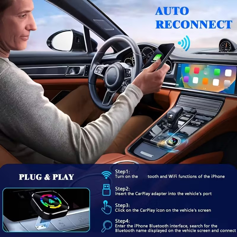 کارپلی و اندروید اتو مدل Wireless CarPlayAndroid Auto Q1A به همراه مبدل USB به USB-C