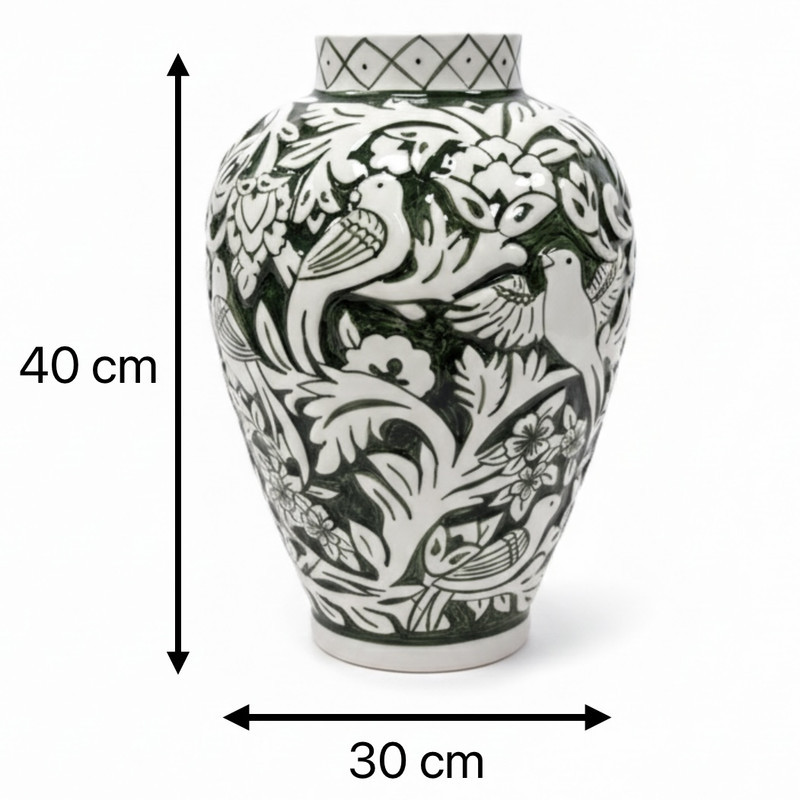 گلدان سرامیکی مدل حکاکی شده گل مرغ