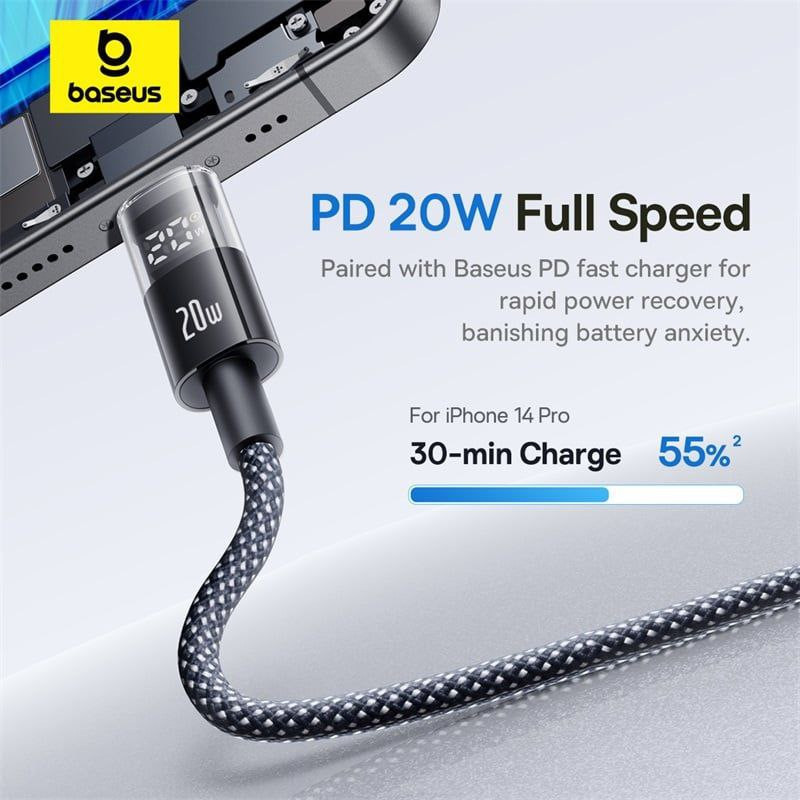 کابل تبدیل USB-C به لایتنیگ بیسوس مدل Display 2 Fast Charging طول 2 متر
