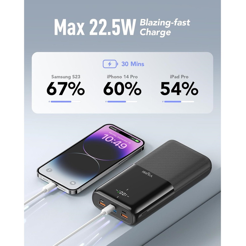 پاوربانک 12 وات وییسی مدل G3015 ظرفیت 30000 میلی‌آمپرساعت به همراه کابل USB-C
