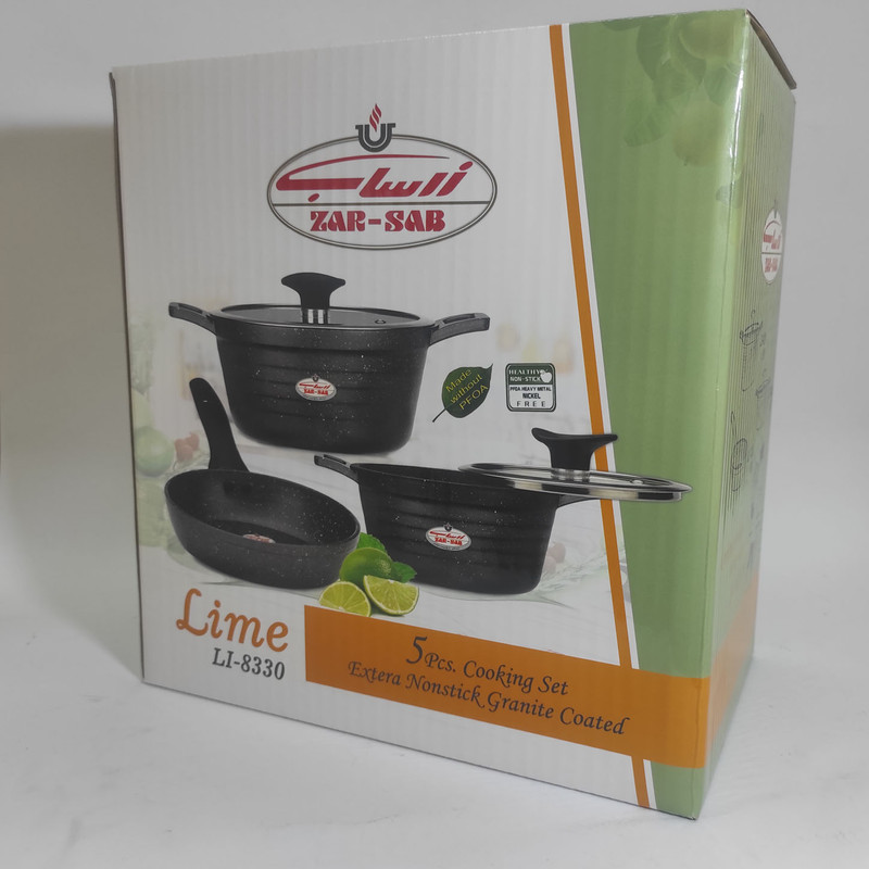 سرویس قابلمه و تابه گرانیتی  5 پارچه زرساب مدل لایم LI-8330
