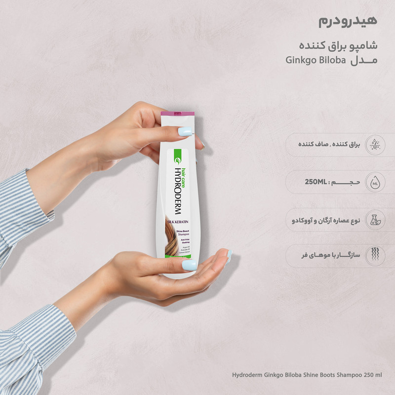 شامپو براق کننده مو هیدرودرم مدل Ginkgo Biloba مناسب موهای فر حجم 250 میلی لیتر