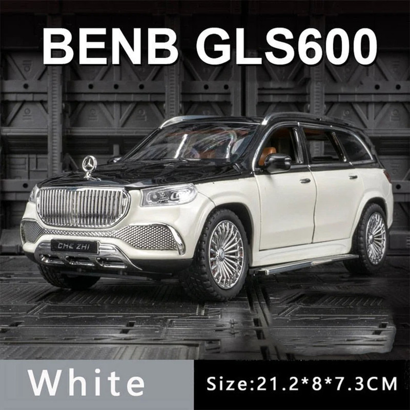ماکت ماشین بازی فلزی شاسی‌بلند بنز GLS600 مقیاس 1:24 با طراحی دقیق، چراغ‌دار، دارای صدا و حرکت جلو و عقب