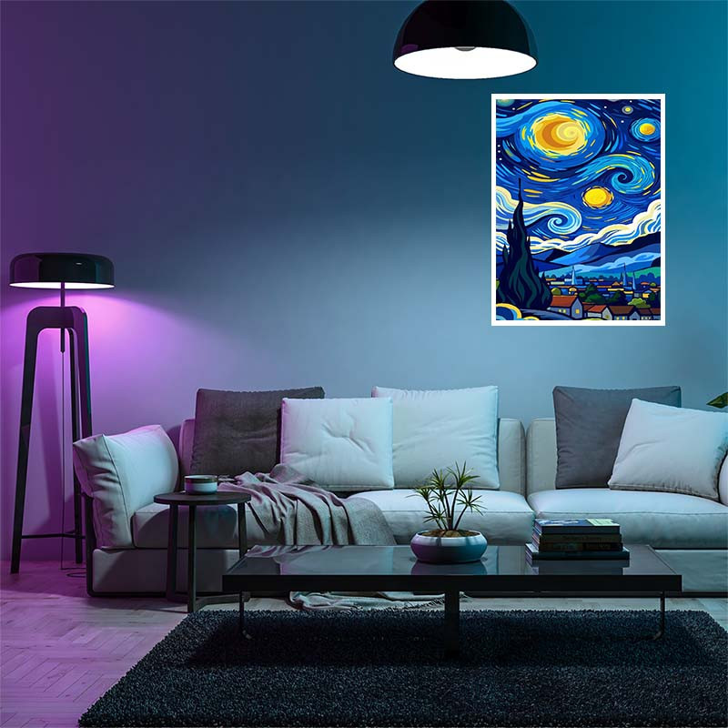 پوستر کارنيکا طرح شب پرستاره فانتزی ون‌گوگ Fantasy Starry Night Van Gogh کد 53865 مجموعه 8 عددی