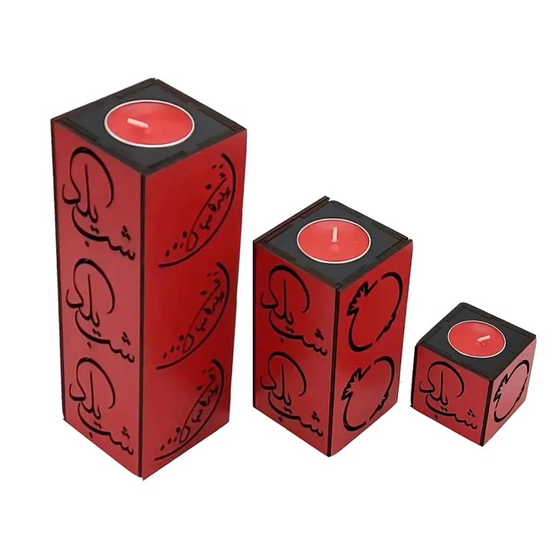 شمع مدل یلدایی چوبی کد ANH89G مجوعه 3 عددی