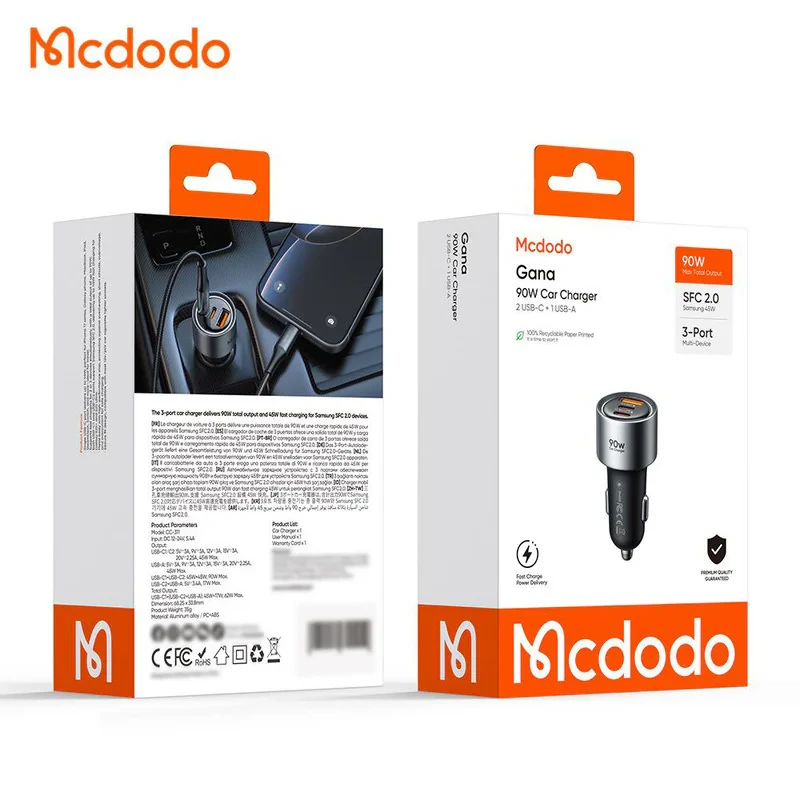 شارژر فندکی 90 وات 3 پورت مک دودو مدل CC-311