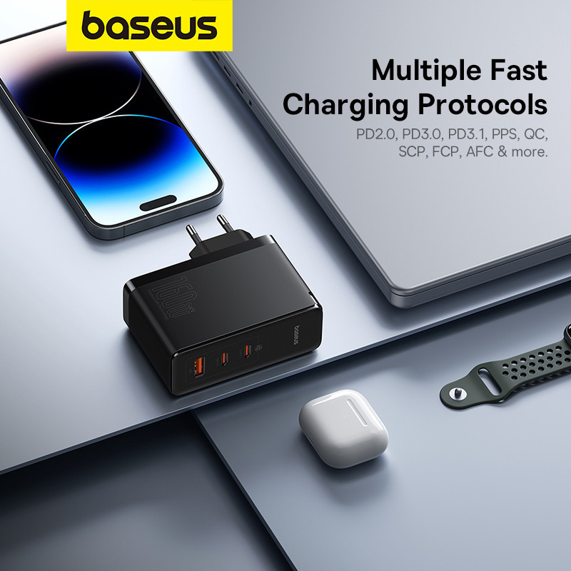 شارژر دیواری 160 وات بیسوس مدل CCGAN160CE به همراه کابل تبدیل USB-C
