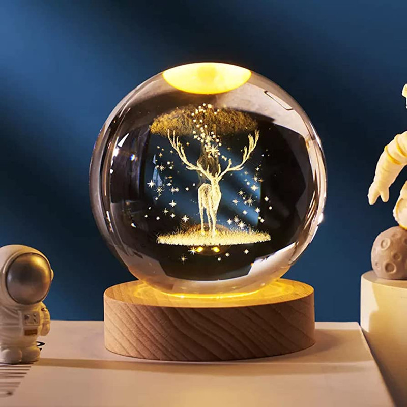 چراغ خواب مدل 3D Crystal طرح گوزن