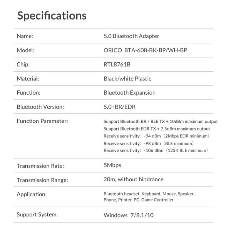 دانگل بلوتوث USB اوریکو مدل BTA-608