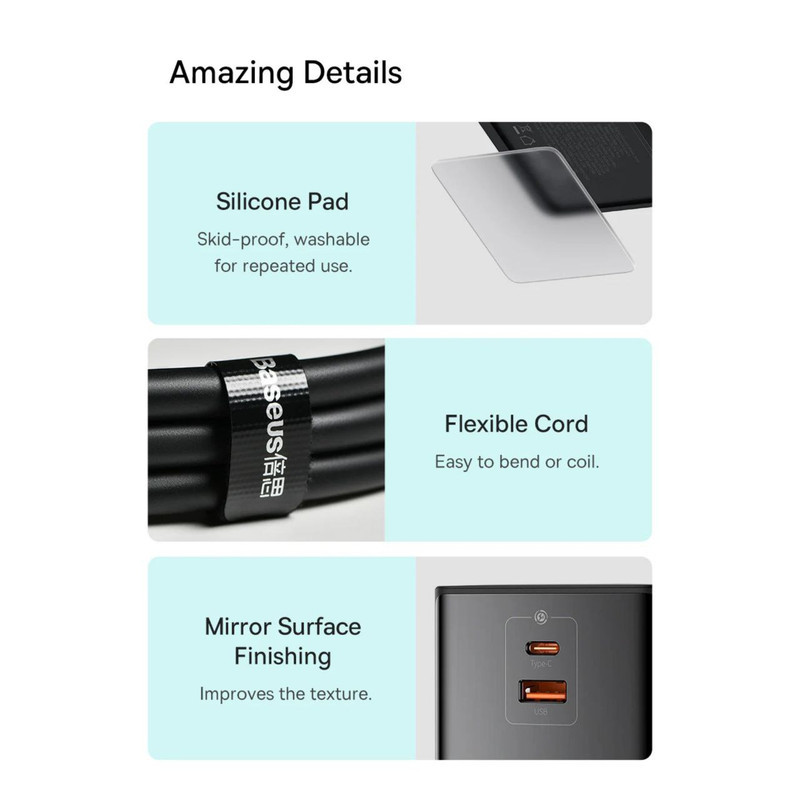 شارژر رومیزی باسئوس مدل PSLR000001 به همراه کابل USB-C