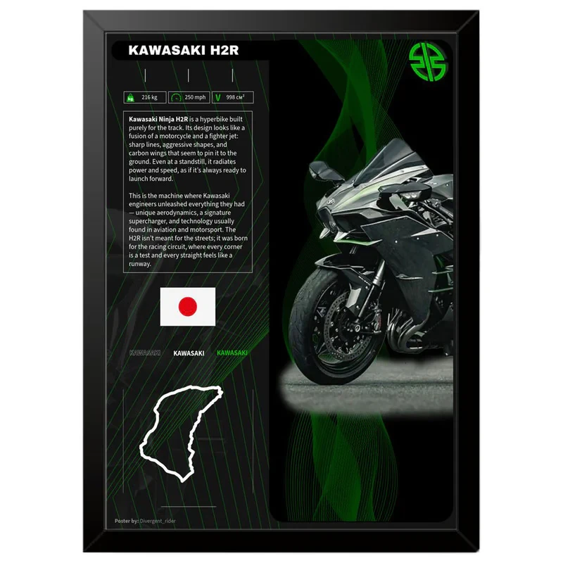 تابلو بکلیت طرح موتور سنگین نینجا کاوازاکی NINJA KAWASAKI H2R مدل b-po1685 فریم مشکی