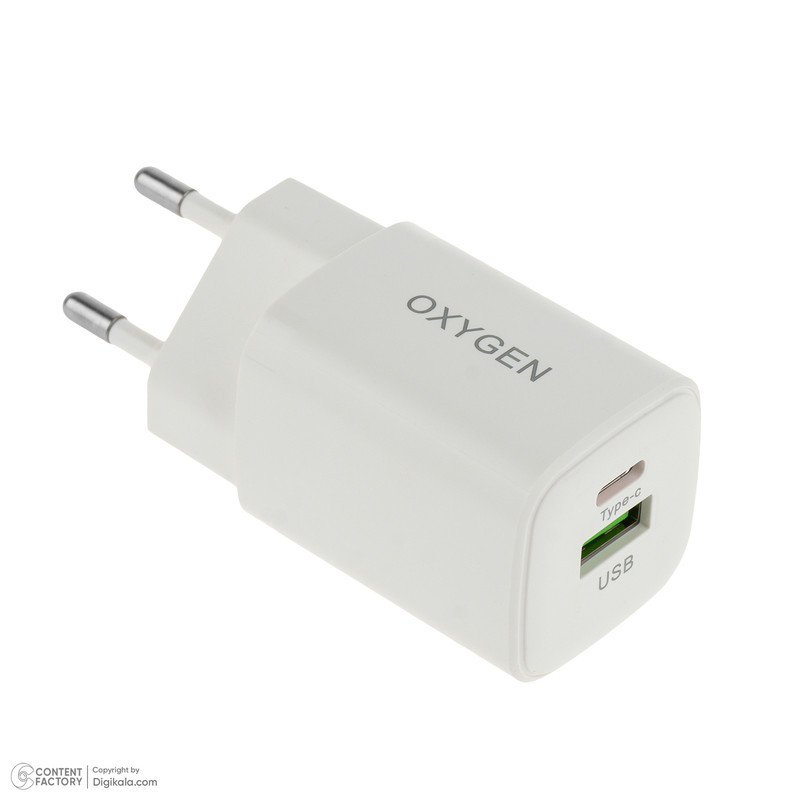 شارژر دیواری 30 وات دو پورت اکسیژن مدل CH-10 به همراه کابل USB-C