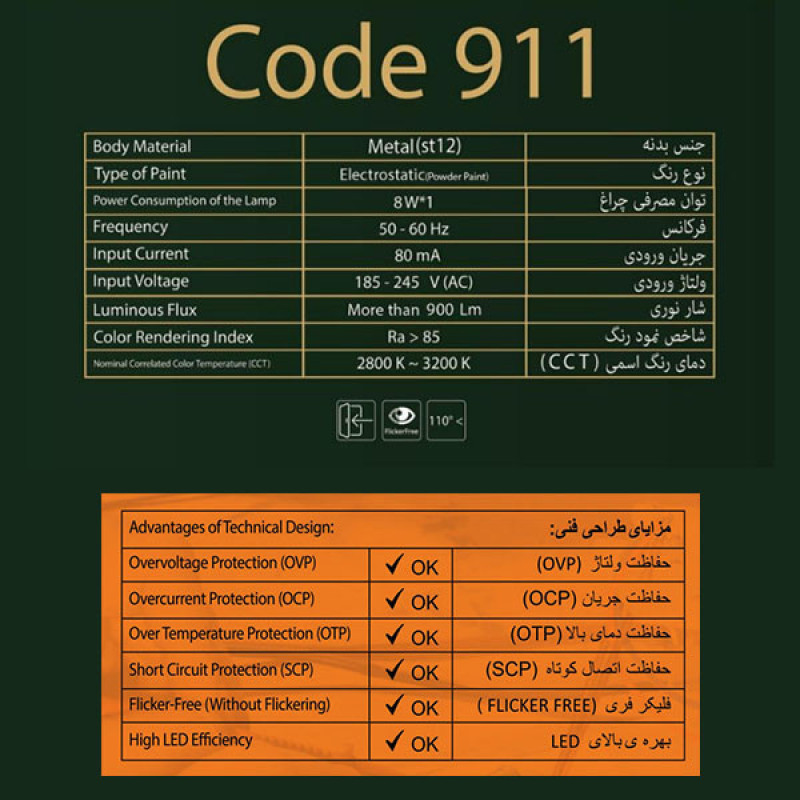 چراغ دیواری دکوراتیو کد 911