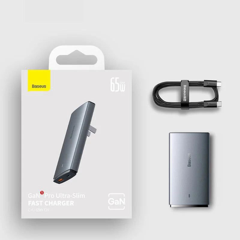 شارژر دیواری 65 وات بیسوس مدل GaN5 Pro Ultra-Slim به همراه کابل تبدیل USB-C