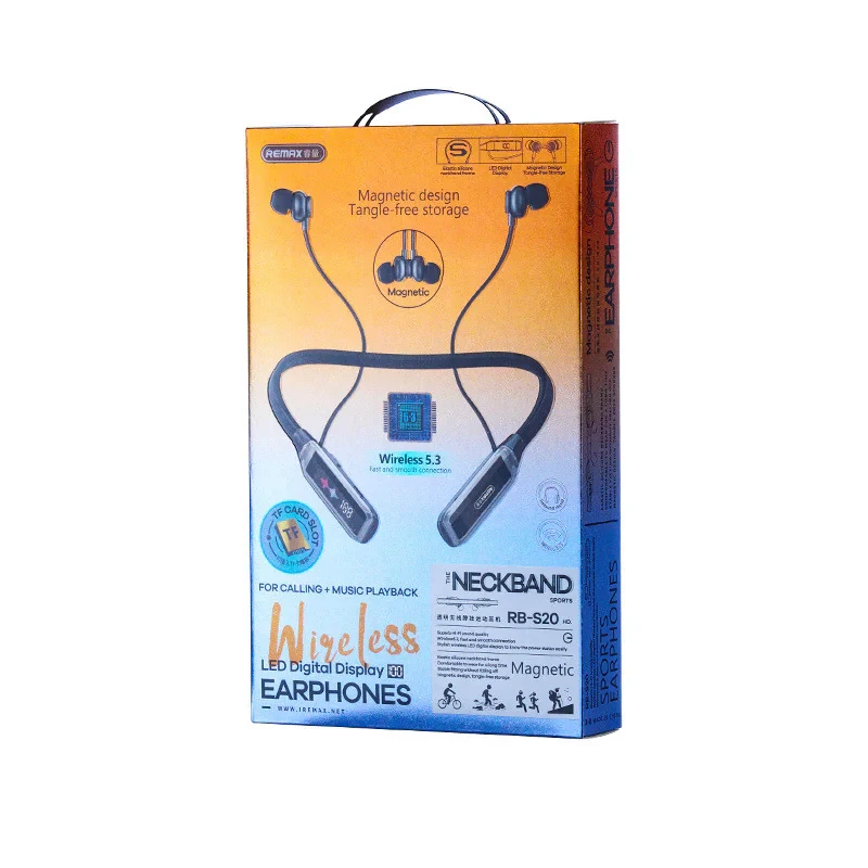 هدفون بلوتوثی گردنی ریمکس مدل RB-S20 با حذف نویز HD، درگاه شارژ USB Type-C، با قابلیت اتصال به چند دستگاه، طراحی ارگونومیک، مقاوم در برابر رطوبت و عرق