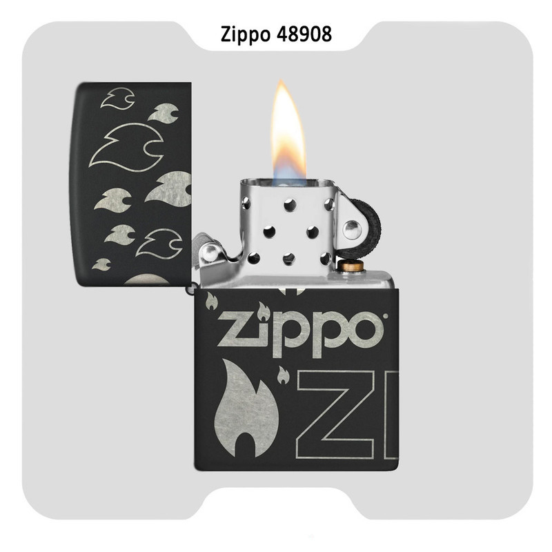 فندک بنزینی زیپو مدل 48908 218C ZIPPO DESIGN طرح لوگو و شعله زیپو