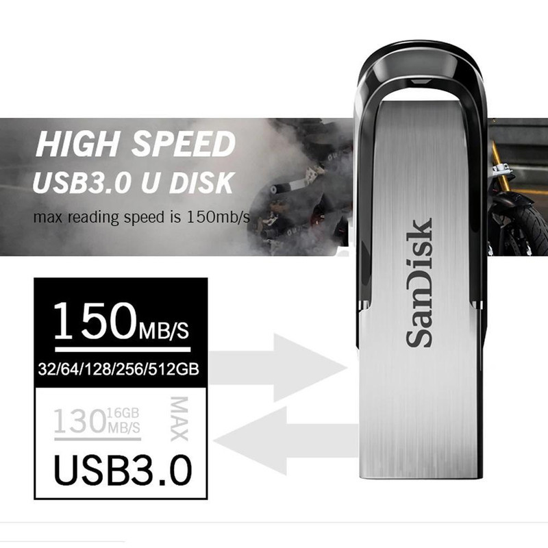 فلش مموری سن دیسک مدل Ultra Flair CZ73 ظرفیت 512 گیگابایت با بدنه فلزی، رابط USB 3.0 و سرعت خواندن 150 مگابایت بر ثانیه، سازگار با ویندوز، مک، گوشی، تبلت و تلویزیون