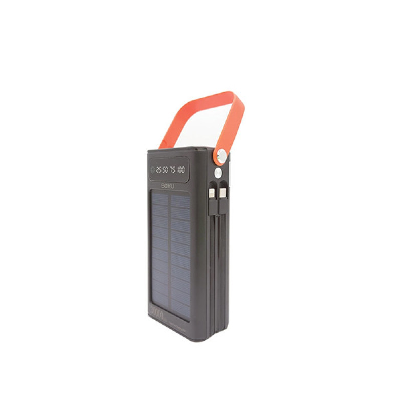 پاوربانک خورشیدی 66 وات بوکسو مدل PB-07 ظرفیت 30000 میلی‌آمپر ساعت به همراه 2 عدد کابل USB-C و Lightning