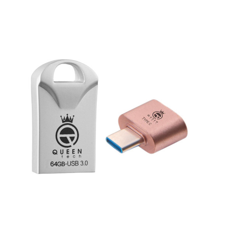 فلش مموری کوئین تک مدل RACE USB3 C-PLUS ظرفیت 64 گیگابایت به همراه مبدل USB-C OTG