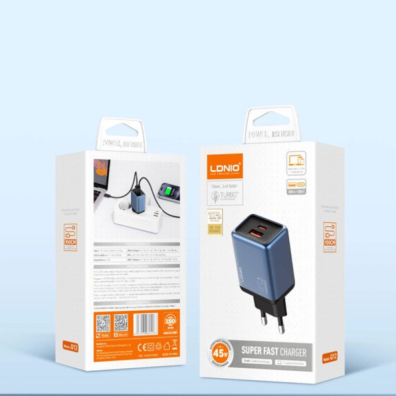شارژر دیواری 45 وات الدینیو مدل Q12 به همراه کابل USB-C